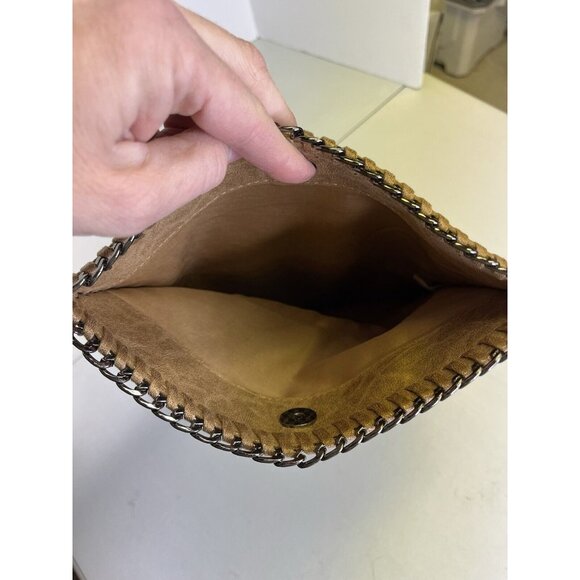 J Bag Adjustable Clutch Crossbody Detachable Metal Strap Tan Foldover - Picture 7 of 13